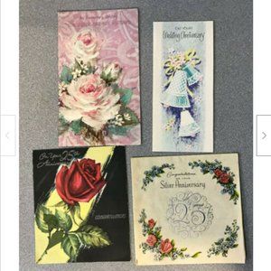 4 Vintage Used Silver Wedding Anniversary Greeting Card by Carlton Cards Canada